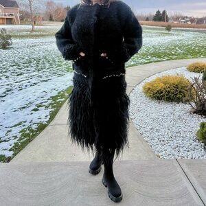 Elegant Black natural sheepskin wool Jacket for Women